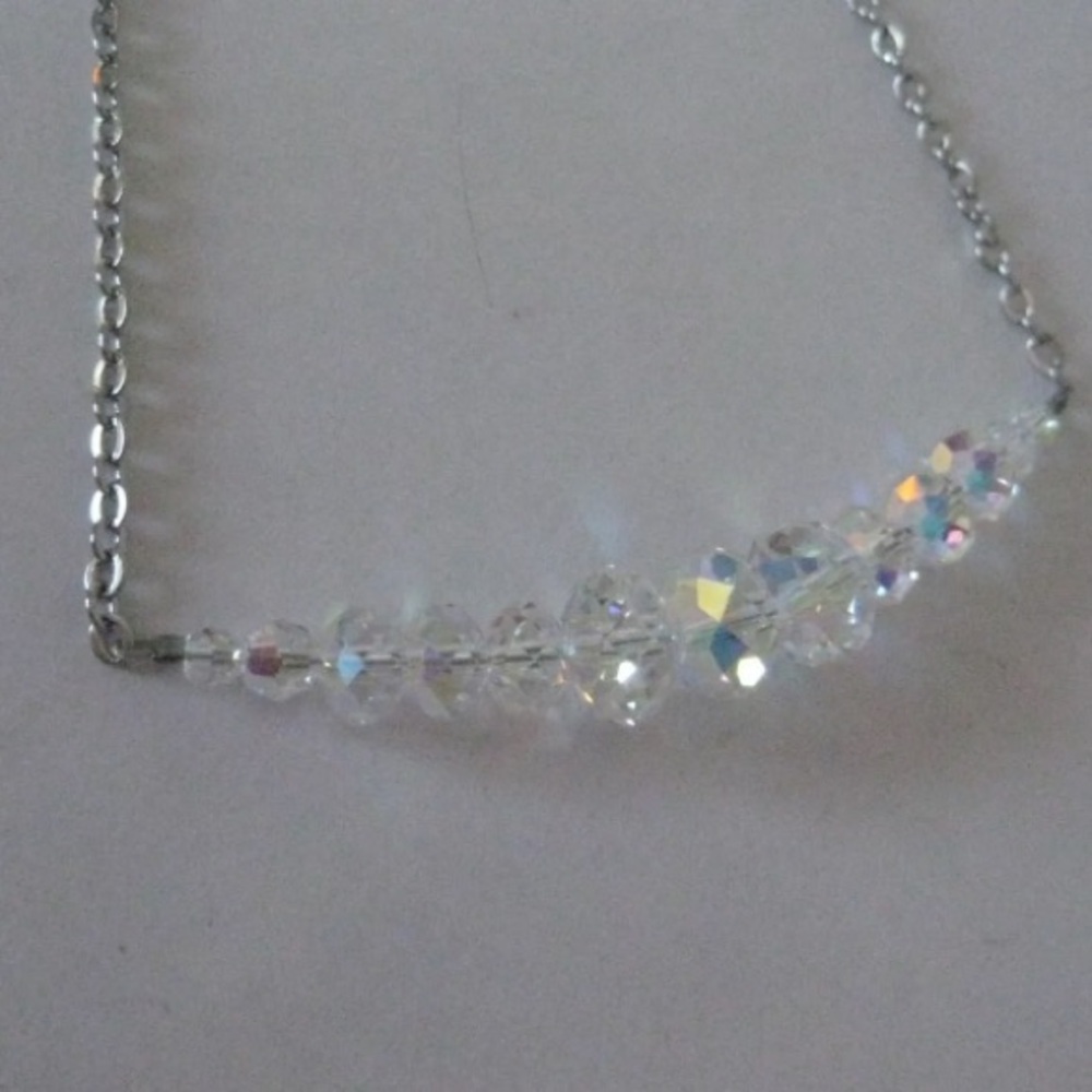 KIRKS FOLLY Clear Aurora Borealis Crystal Silver Tone Necklace